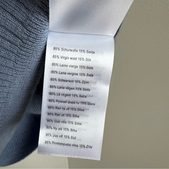 Madeleine Mode Silk + Virgin Wool Sweater Short Sleeve Dusty Blue Collared - Picture 6 of 7